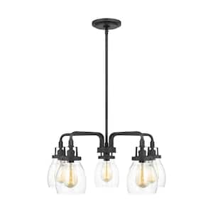 Belton 5-Light Midnight Black Down Hanging Chandelier With Clear Seeded Glass Shades