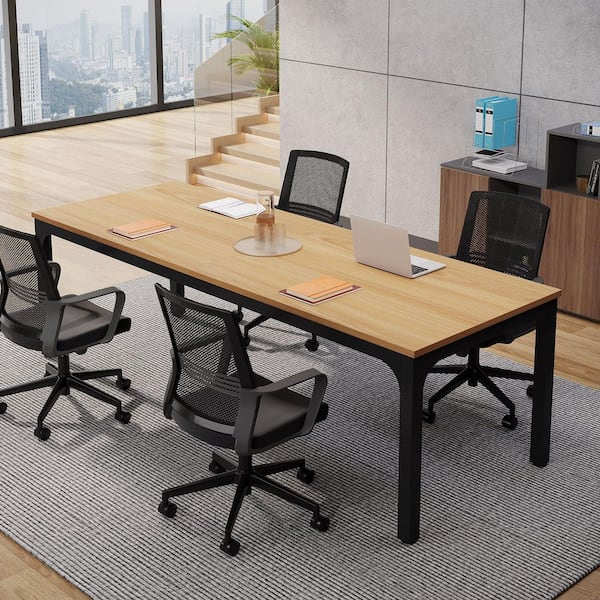 BYBLIGHT Moroni 78.7 in. Oak and Black Wood Computer Desk