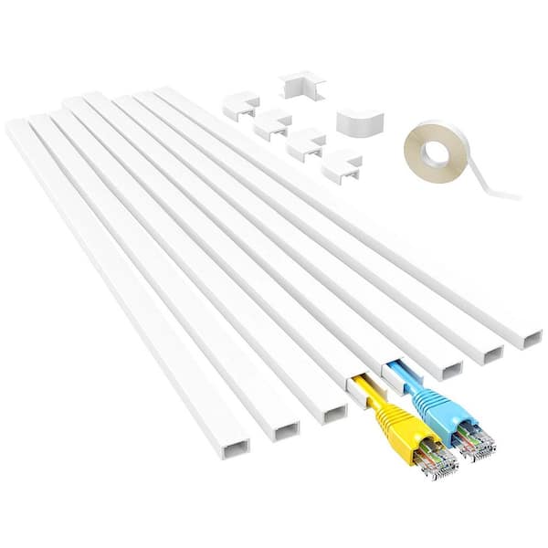 125in Cord Hider Cable Concealer Kit for Wall Wires Easy Install Raceway for Home Office White 8 Pack
