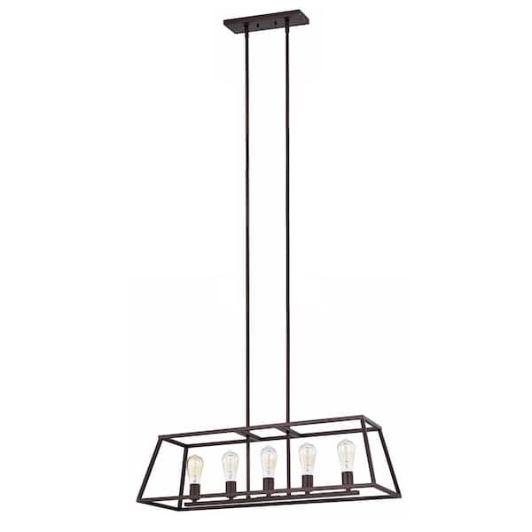 Unbranded Indoor 5-Light Oil Rubbed Bronze Steel Rectangular Kitchen Island Pendant Light Uplight Adjustable Height