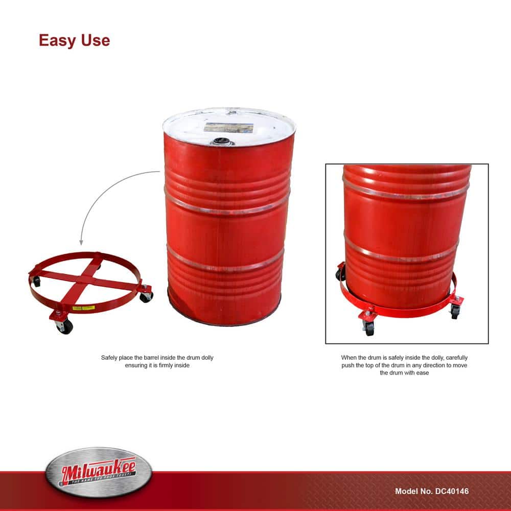 Red Steel 800 lb Capacity Drum Dolly with Poly Casters