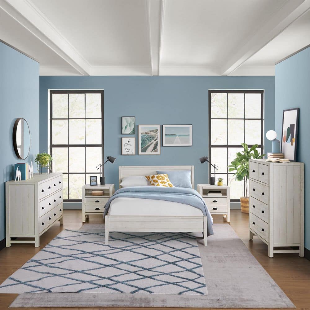 Driftwood White Pine Twin Bed with Upholstered Headboard and Storage Drawer