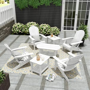 Vineyard 7-Piece White Outdoor Plastic Folding Adirondack Chair Patio Conversation Set