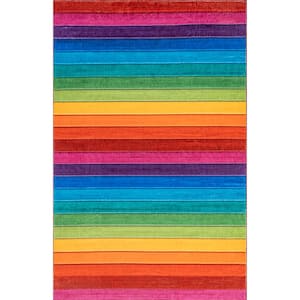 Henriette Rainbow Machine Washable Kids Multi Doormat 3 ft. x 5 ft. Accent Rug Area Rug