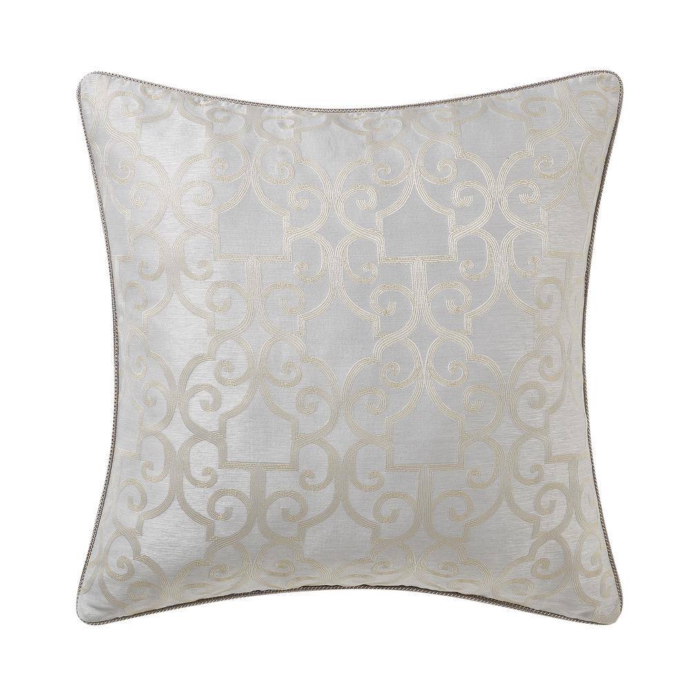 Ivory and Gold Jacquard Queen Comforter Set with Reversible Shams