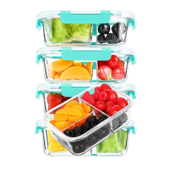 Aoibox 5-Pack/36 oz. Glass Meal Prep Containers with Lids and 3 Compartment,  BPA-Free, Green SNPH002IN388 - The Home Depot