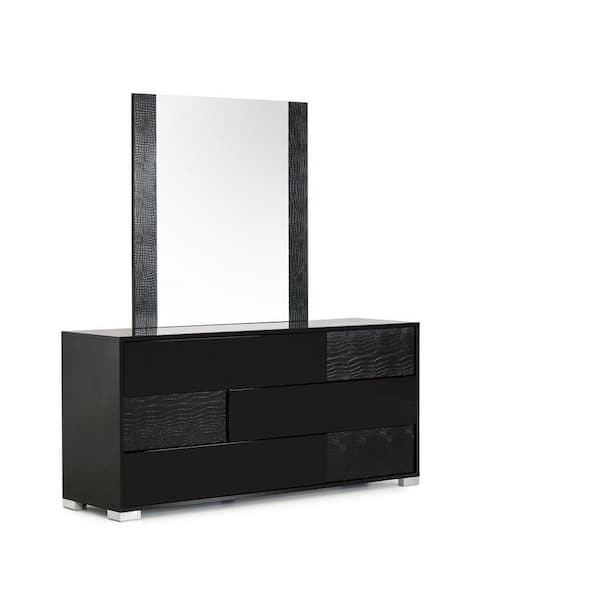 Monza Black 39 in. W x 41 in. H Italian Modern Rectangle Wood Framed Mirror