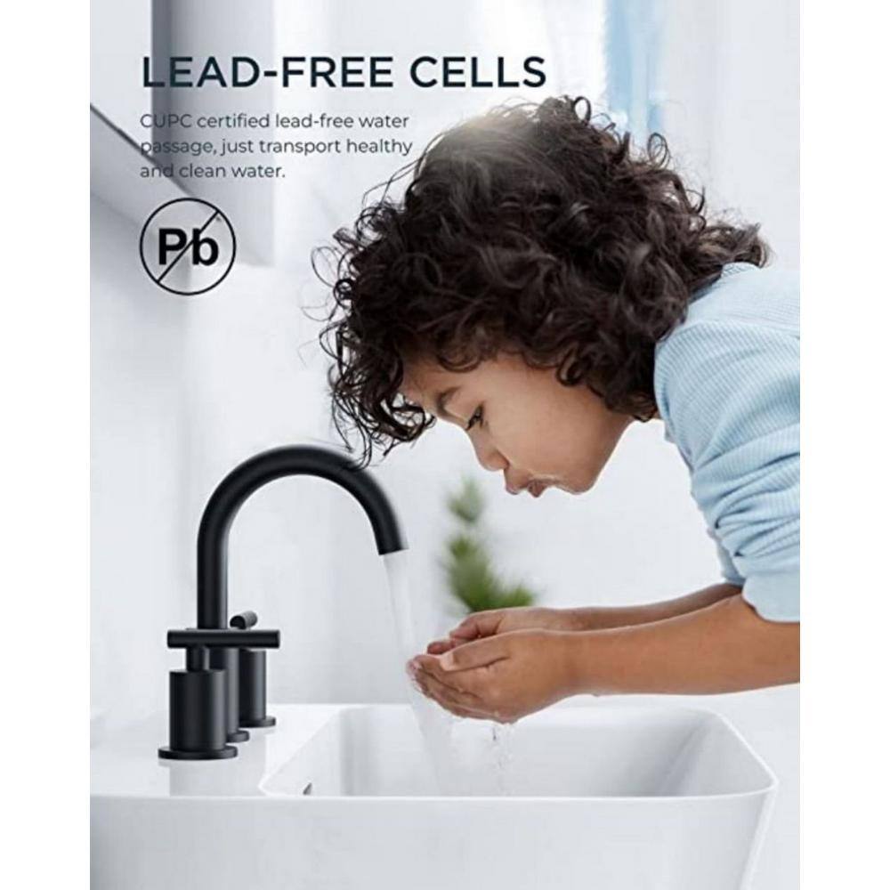 Matte Black 8-Inch Widespread Bathroom Faucet with Brass Handles