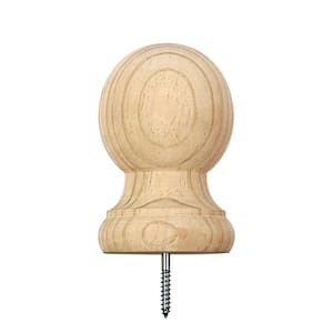 Large Ball Post Top with Pre-Installed Screw - 4.25 in. x 3.25 in. - Unfinished Sanded Pine - DIY Porch and Fence Decor