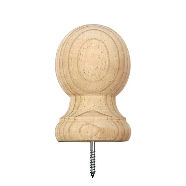 Waddell Large Ball Post Top with Pre-Installed Screw - 4.25 in. x 3.25 in. - Unfinished Sanded Pine - DIY Porch and Fence Decor