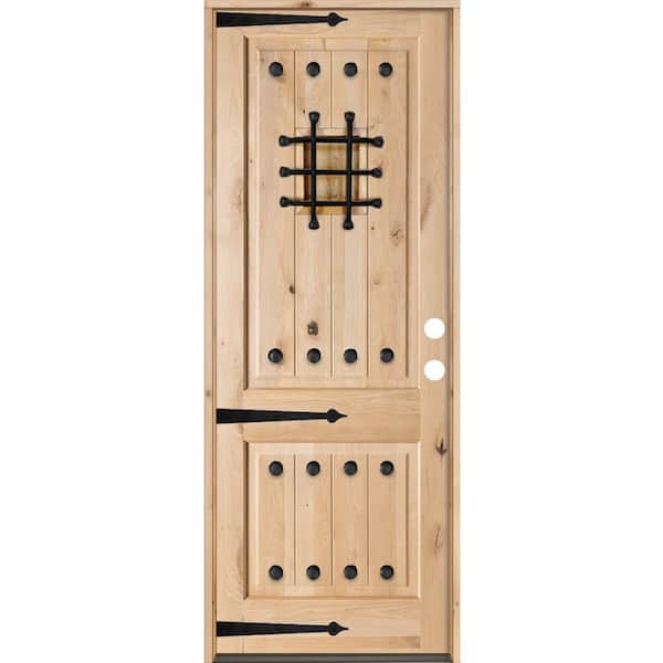 Krosswood Doors 32 in. x 96 in. Mediterranean Knotty Alder Square Top Left-Hand Inswing Unfinished Wood Single Prehung Front Door