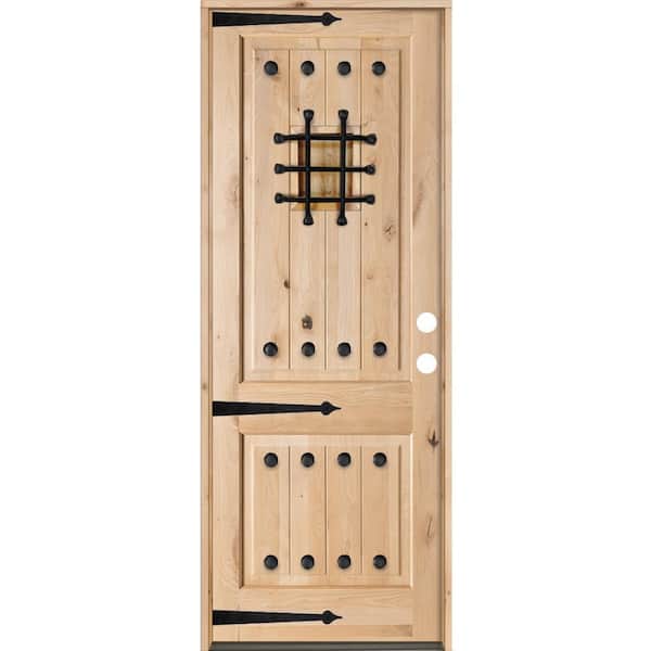 Krosswood Doors 42 in. x 96 in. Mediterranean Knotty Alder Square Top Unfinished Single Left-Hand Inswing Prehung Front Door