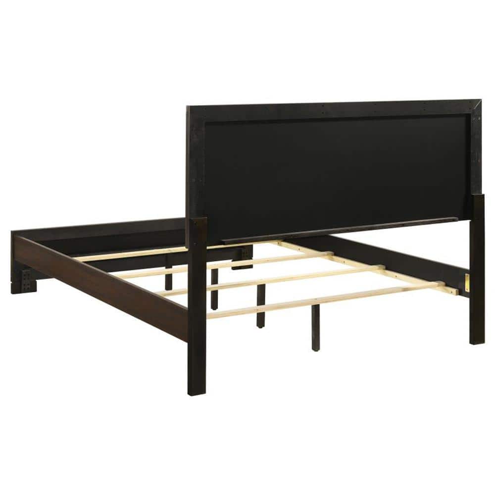 Rustic Tobacco King Wood Frame Bed with Tufted Upholstery