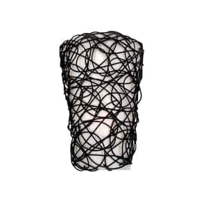 Wicker Black Indoor Battery Operated LED Sconce with Flameless Candle Flicker Mode and White Shade