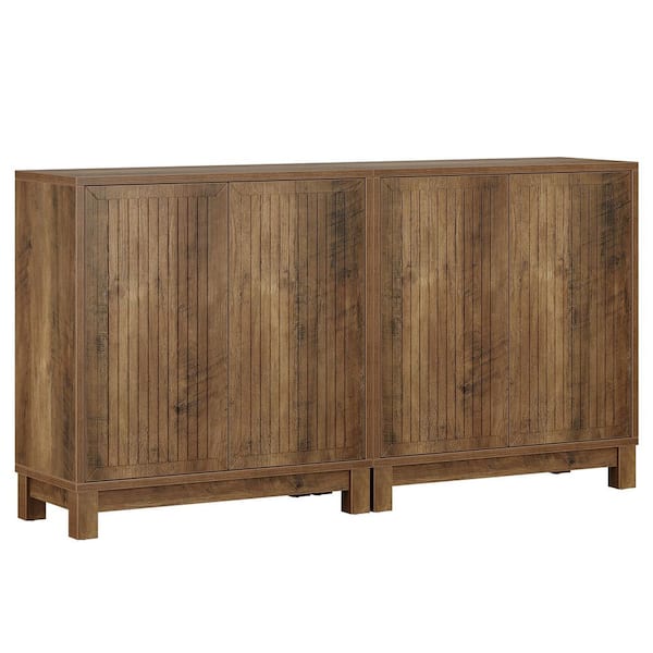 Ahlivia White Wood 59 in. Sideboard Buffet Cabinet, Modern Buffet Cabinet with Sunburst Pattern for Kitchen Living Room