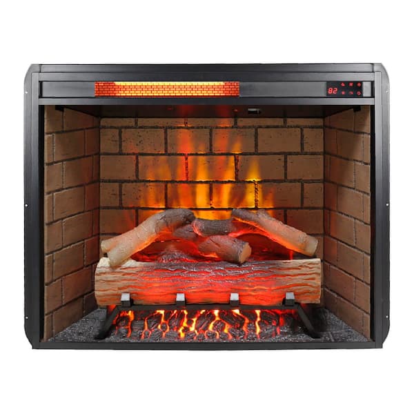 28 in. W x 8.2 in. D Electric Fireplace Insert with Crackling Sound Heater Removable Trim Kit Hardwired or Plug In