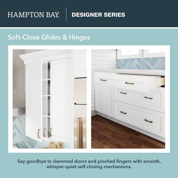 Hampton Bay Designer Series Elgin Assembled 36x34.5x23.75 in. Pots and Pans Drawer Base Kitchen Cabinet in White