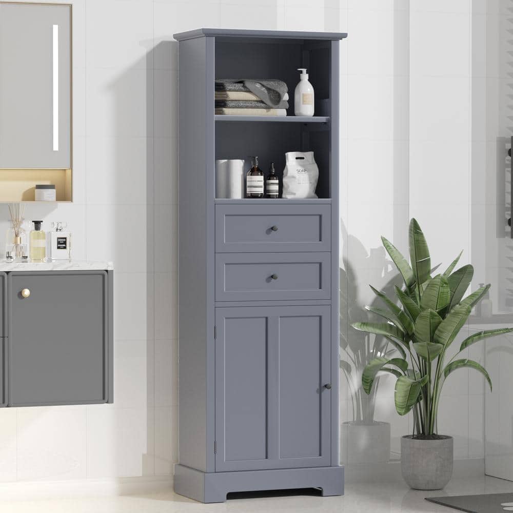 22.24 in. W x 11.81 in. D x 66.14 in. H Gray Linen Cabinet, Bathroom Storag
