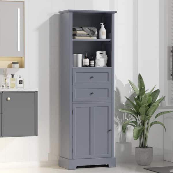 Unbranded 22.24 in. W x 11.81 in. D x 66.14 in. H Gray Linen Cabinet, Bathroom Storage Cabinet, Tall Storage Cabinet with Drawers