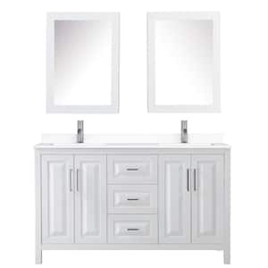 Daria 60 in. W x 22 in. D Double Vanity in White with Cultured Marble Vanity Top in White with Basins and Med Cabs
