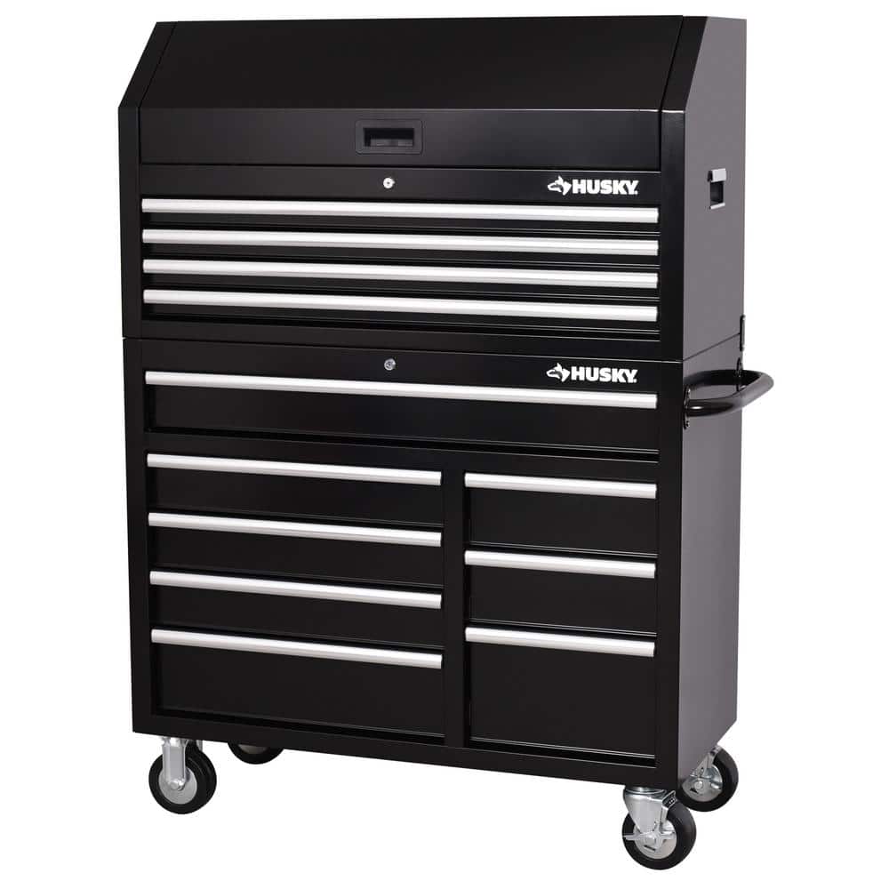 Husky Tool Storage 42 in. W x 18 in. D Standard Duty Black Tool Chest Combo H42CH4TR8BLK