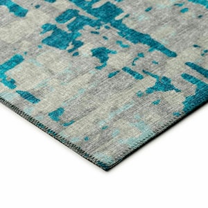 Bravado Blue 8 ft. x 10 ft. Geometric Indoor/Outdoor Washable Area Rug