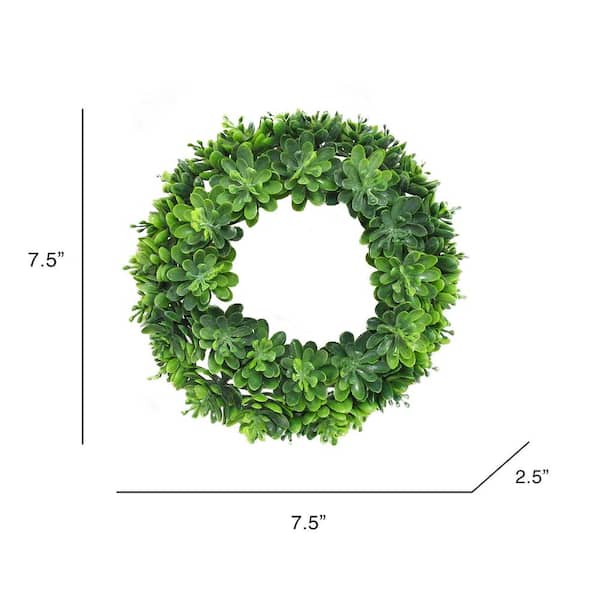 7.5 in. Frosted Green Artificial Lotus Small Succulent Greenery Wreath Candle Ring (Set of 3)