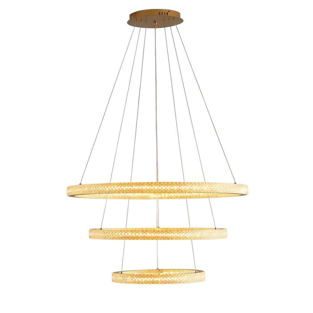 Minimalist Modern Integrated LED Gold Crystal Lighting Rings Chandelier Cei