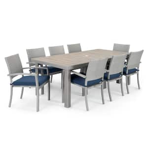 Portofino Comfort Gray 9-Piece Aluminum Outdoor Dining Set with Sunbrella Laguna Blue Cushions