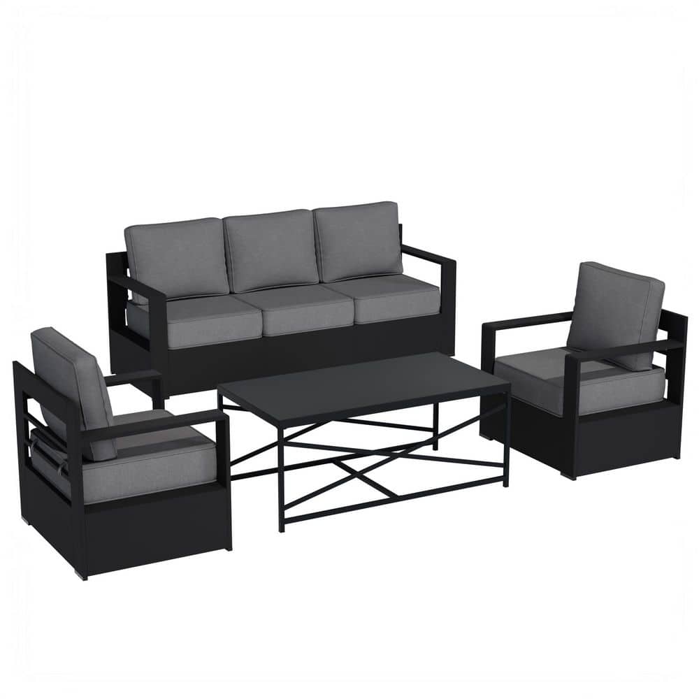6-Piece Aluminum Patio Conversation Set with Swivel Rocking Chair, Fireplace and Gray Cushions price history on PriceWatchPro