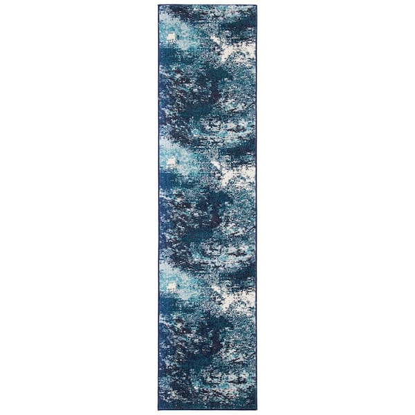 SAFAVIEH Madison Navy/Ivory 2 ft. x 10 ft. Abstract Gradient Runner Rug