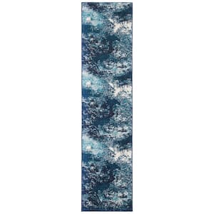 Madison Navy/Ivory 2 ft. x 12 ft. Abstract Gradient  Runner Rug