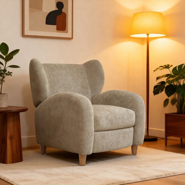 Rectangle Camel Fabric Upholstered Multifunctional Accent Arm Chair with Curved Backrest