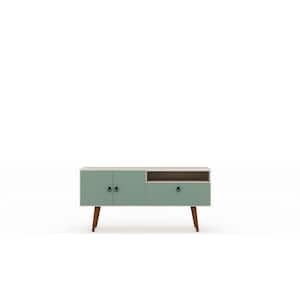 Montauk 54 in. Off-White and Green Mint Particle Board TV Stand Fits TVs Up to 50 in. with Storage Doors