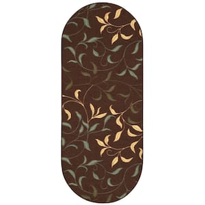 Ottohome Collection Non-Slip Rubberback Leaves Design 2x5 Indoor Oval Runner Rug, 1 ft. 8 in. x 4 ft. 11 in., Dark Brown