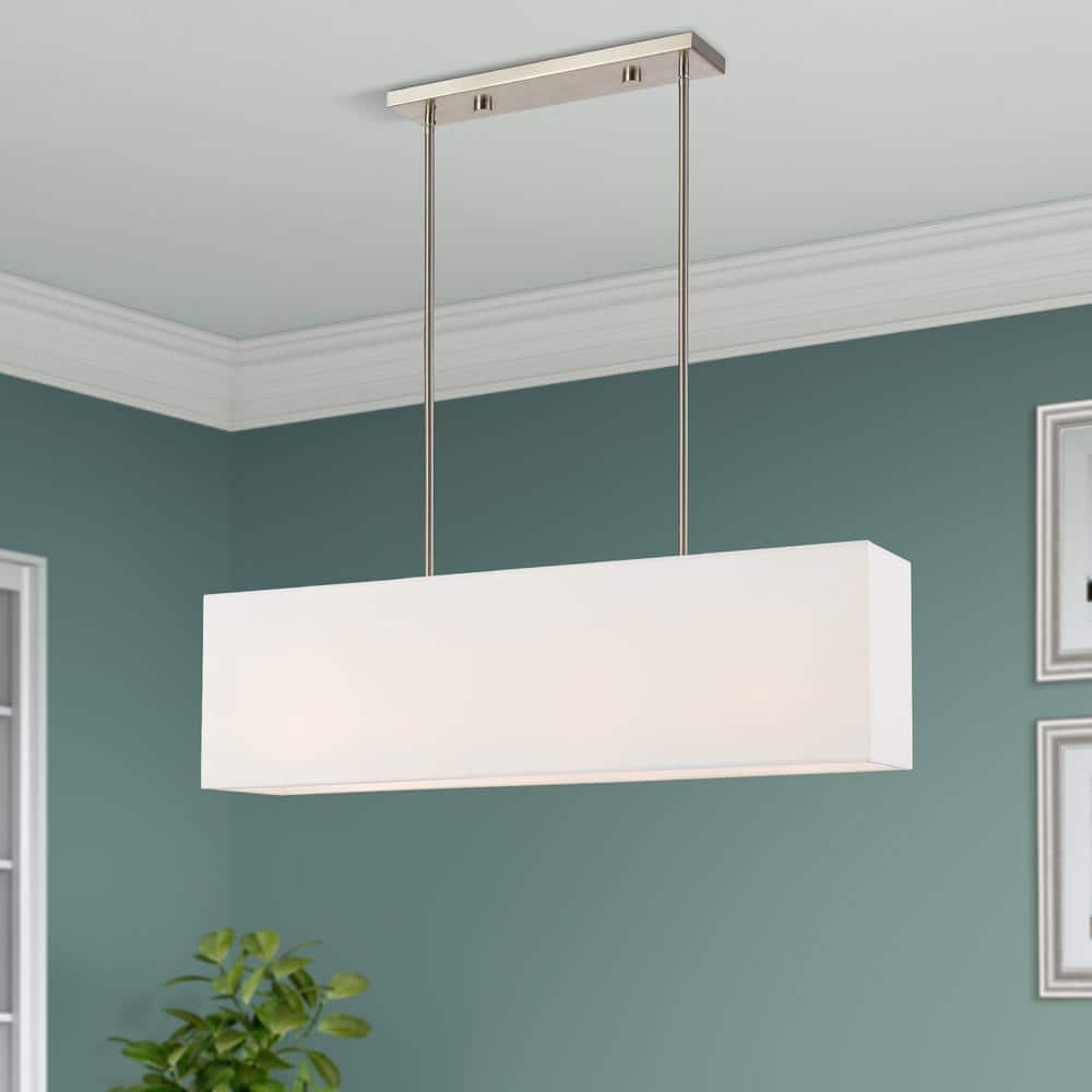Summit 4-Light Linear Chandelier with Off-White Fabric Shade in Brushed Nickel