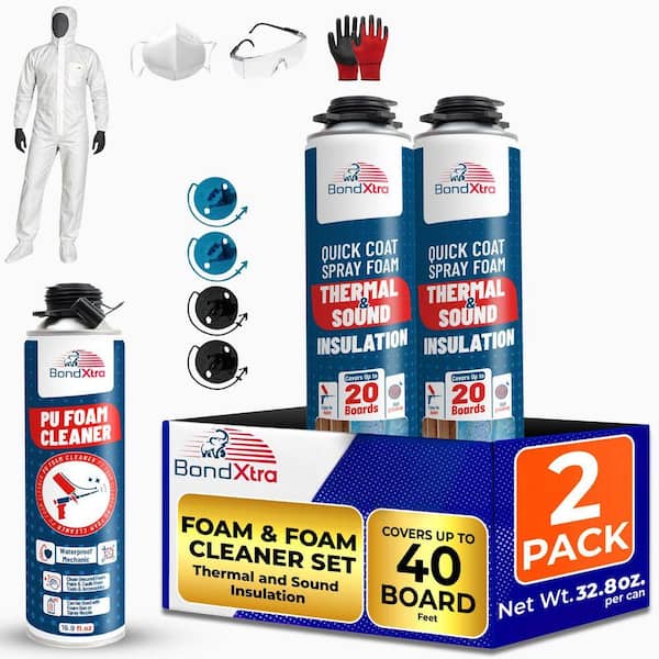 BX930 32.8 oz. Self-Expanding Polyurethane Spray Foam Sealant (2-Pack) with BX410 Foam Cleaner, Insulation Energy Saving