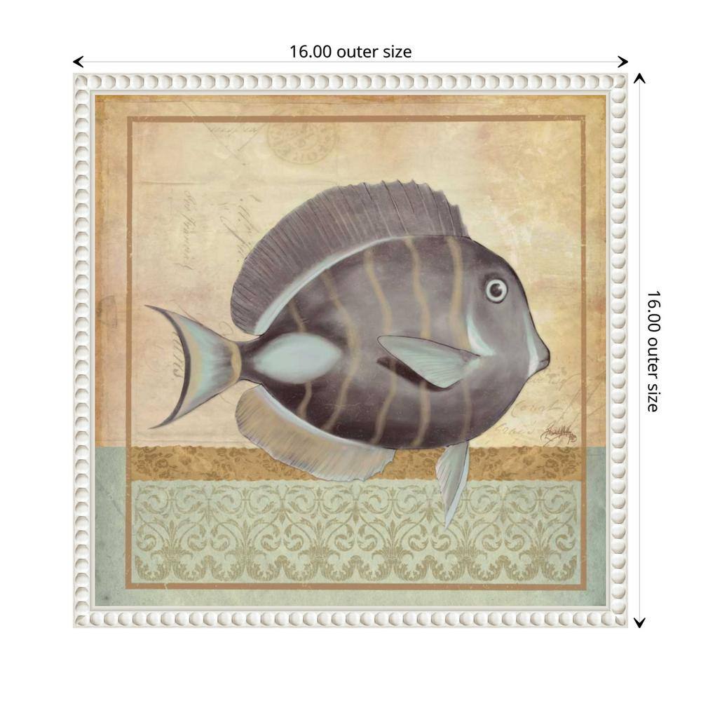 Vintage Fish II Coastal Canvas Wall Art with White Beaded Frame
