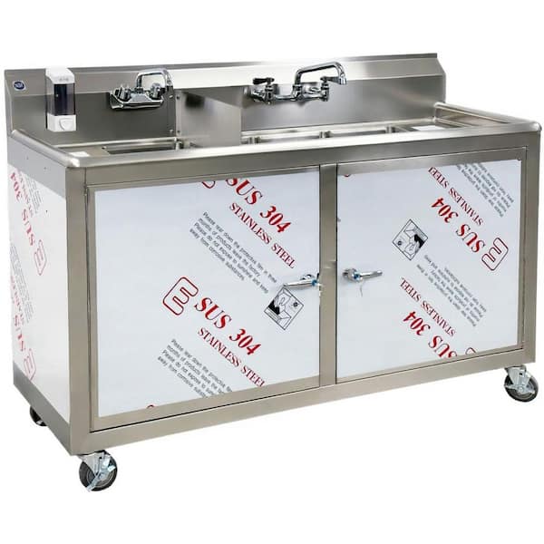 60 in. Freestanding Stainless Steel Commercial Portable Food Truck Wash Station 4 Compartment Sink EPS4C60 18-Gauge