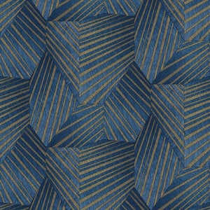 ELLE Decoration Collection Blue/Gold Triangle Design Vinyl on Non-Woven Non-Pasted Wallpaper Roll (Covers 57 sq.ft.)