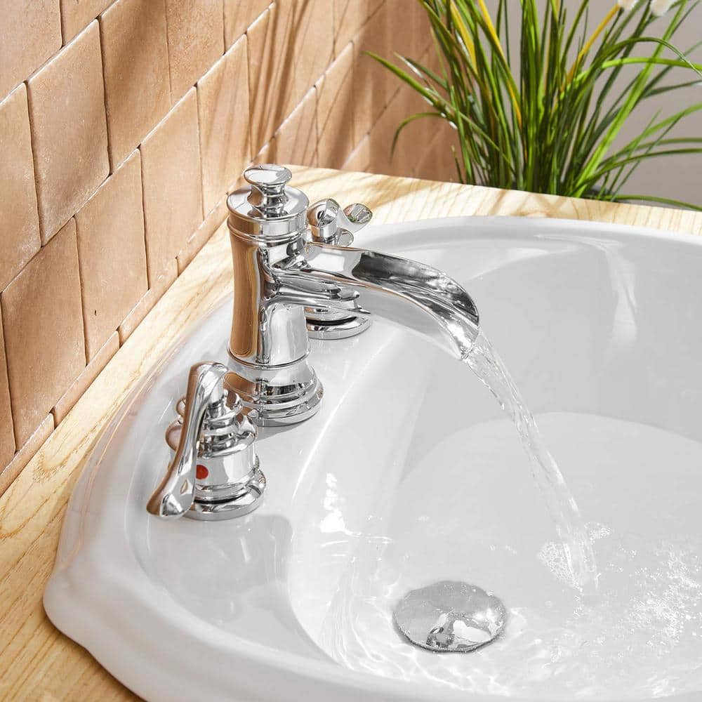 Chrome Widespread Double Handle Waterfall Bathroom Faucet