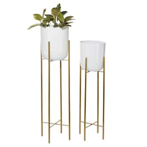 46 in., and 39 in. Oversized White Metal Indoor Outdoor Dome Planter with Removable Stand (2- Pack)