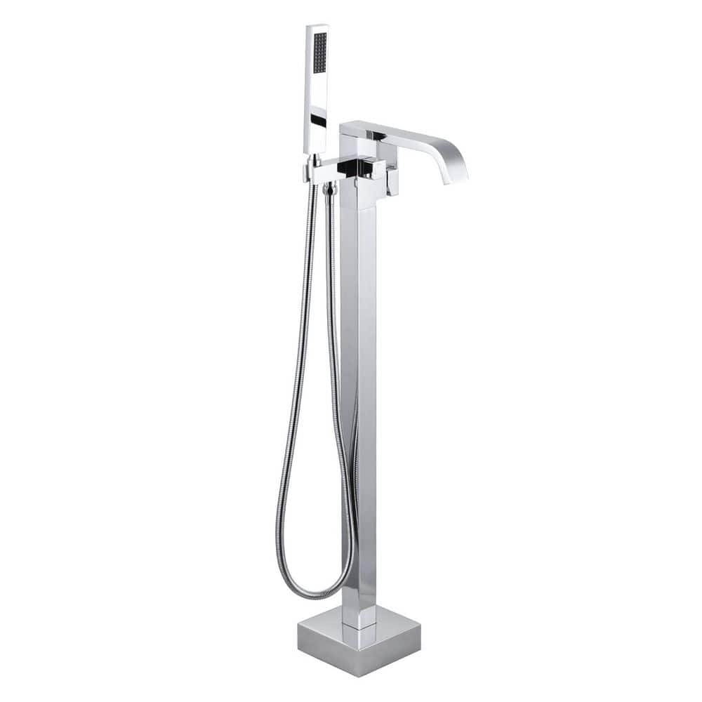 Single-Handle Freestanding Tub Faucet with Hand shower, Floor Mounted Tub Filler Faucet in Polished Chrome price history on PriceWatchPro