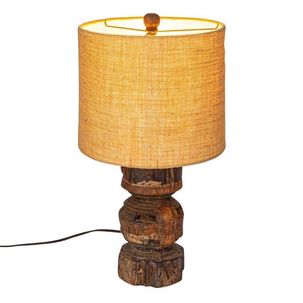 Natural Reclaimed Wood Table Lamp with Jute Shade