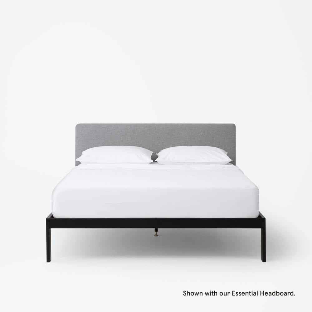 Full Black Metal Platform Bed Frame with Upholstered Headboard