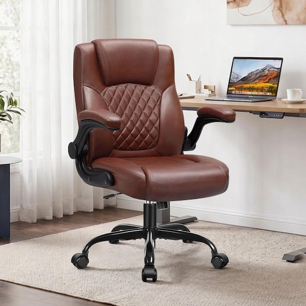 KERDOM Leather Cushioned Ergonomic Chair in Brown with Adjustable