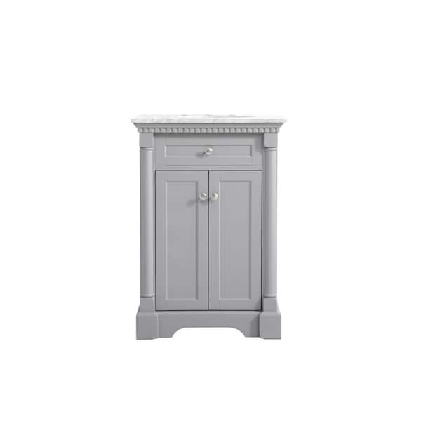 Unbranded Simply Living 24 in. W x 21.5 in. D x 35 in. H Bath Vanity in Grey with Carrara White Marble Top