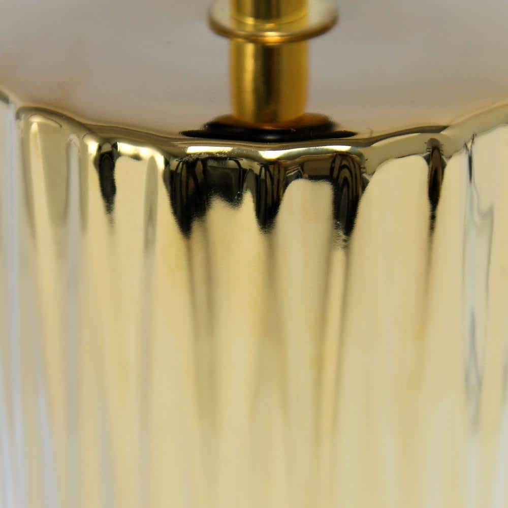 11.61" Polished Gold Ceramic Table Lamp with Black Drum Shade