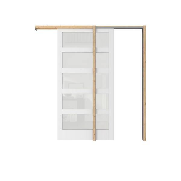 Reviews for TENONER 30 in. x 80 in. 5 Panel Frosted Glass, Can Be