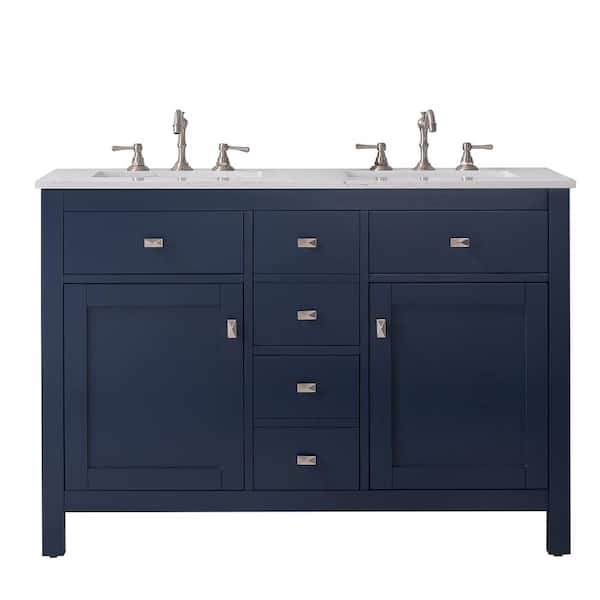 Artemis 48 in. Double Sink Blue Bath Vanity with White Engineered Top (Assembled)